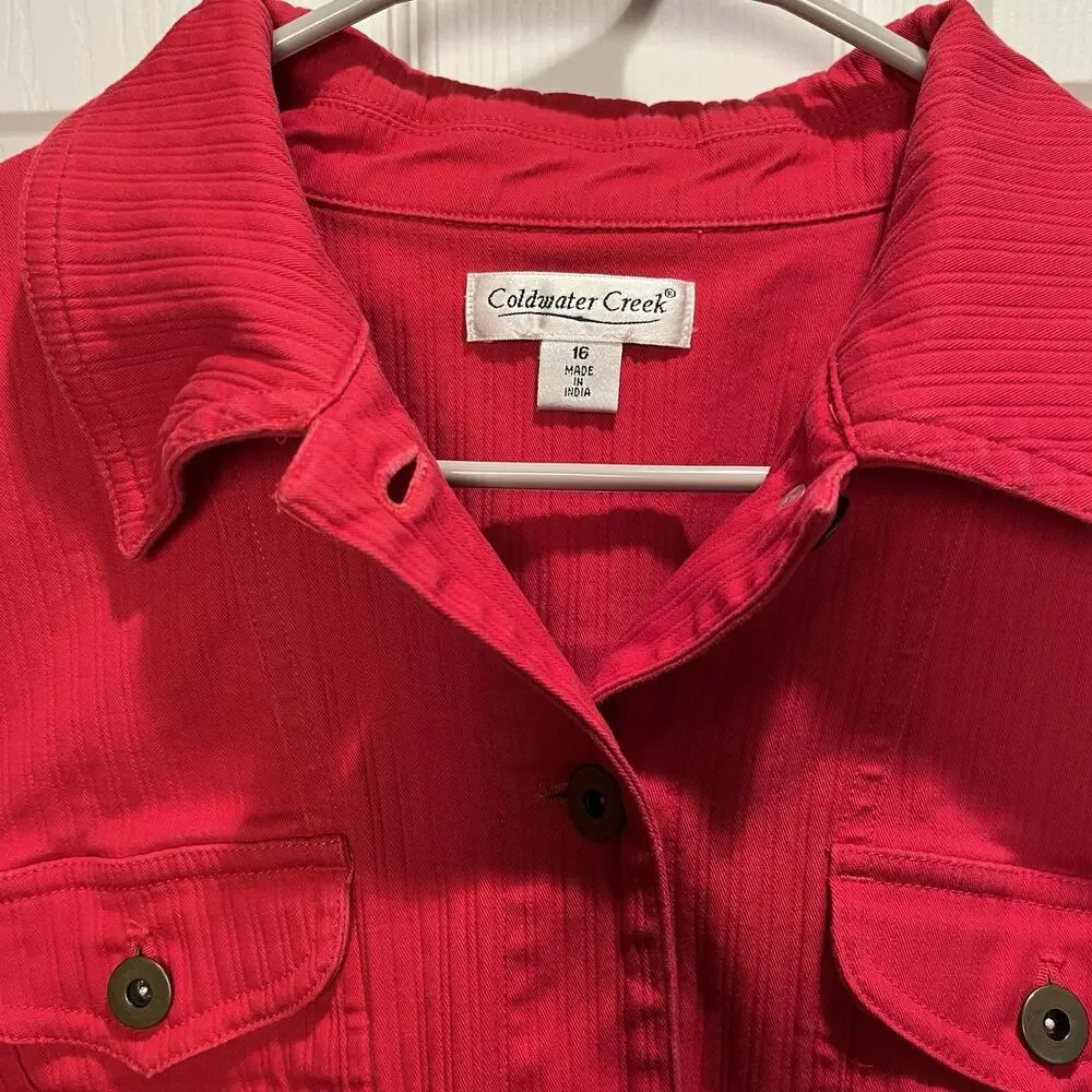 Coldwater Creek Denim Jacket Red Ribbed Women's 16 Button Front Stretch Western - Picture 4 of 10